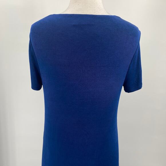 Chicos Travelers Stretchy Knit Midi Dress Asymmetrical High Low Hem Blue Medium - Picture 8 of 11